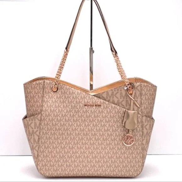 MICHAEL KORS LARGE X CHAIN SHOULDER TOTE BAG ROSE GOLD COLOR SIGNATURE - Picture 4 of 16